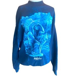 Vintage wolf print blue tie dyed effect sweatshirt